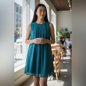 Anthropologie Sachin + Babi Flocked Speckle Silk Blend Swiss Dot Dress Teal Sz 8